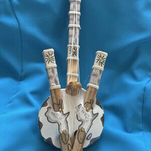 African Malian Kora Guitar Instrument Handmade Gourd Hide (18" x 6" x 4")